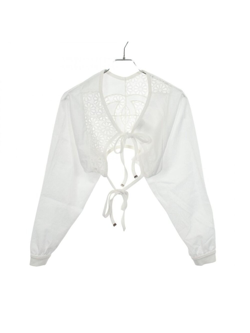 Chanel Blouse CC Logo Floral Lace Cropped Cotton
